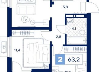 2-ком. квартира на продажу, 63.2 м2, Тюмень