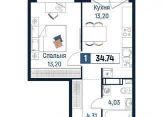 Продажа 1-комнатной квартиры, 34.7 м2, Ленинградская область