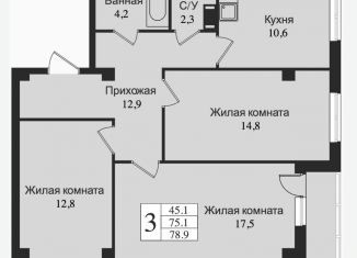 Трехкомнатная квартира на продажу, 75.1 м2, Всеволожск