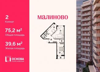 Двухкомнатная квартира на продажу, 75.2 м2, Московская область