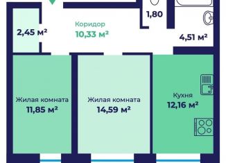 Продажа двухкомнатной квартиры, 58.6 м2, Ярославль