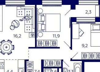 Продажа квартиры со свободной планировкой, 55.1 м2, Уфа, Октябрьский район, улица Энтузиастов, 7