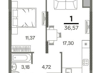 2-ком. квартира на продажу, 36.6 м2, Рязань, ЖК Северный