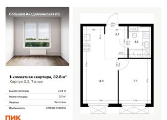 Продаю однокомнатную квартиру, 32.8 м2, Москва, САО, жилой комплекс Большая Академическая 85, к3.2