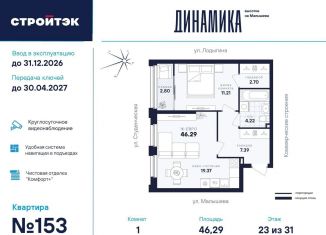 Продам 1-комнатную квартиру, 46.3 м2, Екатеринбург, метро Динамо, улица Малышева, 145