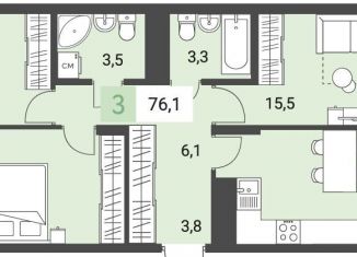 Продам трехкомнатную квартиру, 76.1 м2, Ижевск, улица имени В.С. Тарасова, 4, ЖК Новый Город