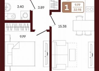 Продажа однокомнатной квартиры, 33 м2, село Акбердино