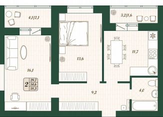 Продается двухкомнатная квартира, 54.6 м2, поселок городского типа Стройкерамика, улица Олега Пешкова, ЖК Детский Мир
