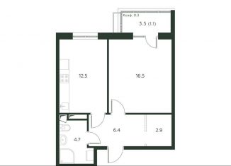 1-комнатная квартира на продажу, 44.1 м2, деревня Лобаново, Новая улица