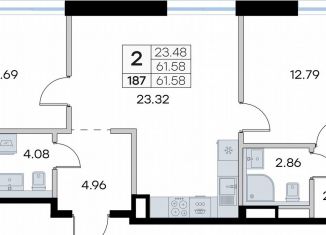 2-комнатная квартира на продажу, 61.6 м2, Татарстан