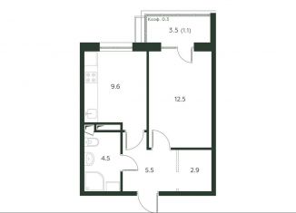Продажа однокомнатной квартиры, 36.1 м2, деревня Лобаново, Новая улица