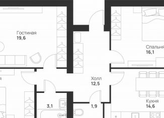 3-комнатная квартира на продажу, 89.6 м2, Тула, улица Героев России, 6
