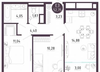 Продаю 2-комнатную квартиру, 52.8 м2, Тула, Пряничная улица, 9