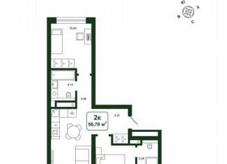 Продается 2-комнатная квартира, 56.8 м2, деревня Дударева, улица Сергея Джанбровского, 25