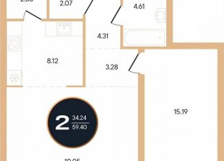 Продается двухкомнатная квартира, 59.4 м2, Республика Башкортостан, улица Рихарда Зорге, 73/1