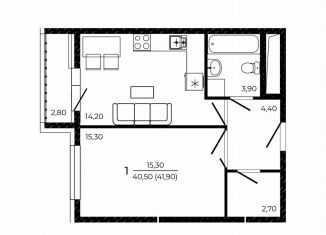 Продаю однокомнатную квартиру, 41.9 м2, Ростов-на-Дону