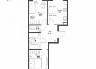 Продам двухкомнатную квартиру, 48.3 м2, посёлок Шушары