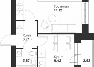 1-ком. квартира на продажу, 33.5 м2, Тула, улица Героя России Зиничева, 6