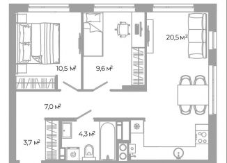Продажа 2-ком. квартиры, 55.6 м2, Астрахань