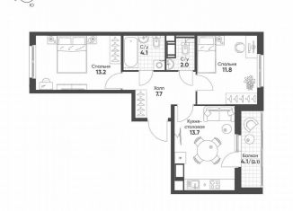 Двухкомнатная квартира на продажу, 54.6 м2, посёлок Шушары