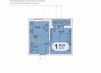 1-комнатная квартира на продажу, 36.3 м2, Брянск, проспект Станке Димитрова, 67к7