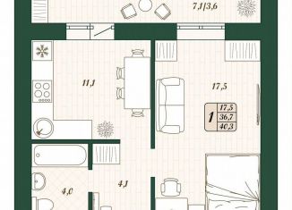 Продажа однокомнатной квартиры, 36.7 м2, поселок городского типа Стройкерамика, улица Олега Пешкова