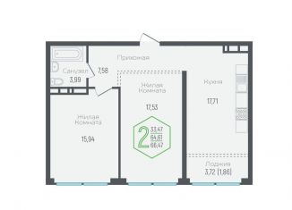 Продажа 2-ком. квартиры, 64.6 м2, Краснодар, микрорайон Черемушки, Обрывная улица, 132/1