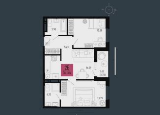 Продажа 2-ком. квартиры, 55.8 м2, Аксай