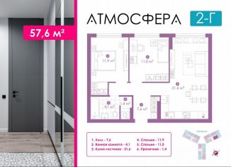 Продается 2-комнатная квартира, 57.6 м2, Астрахань, улица Бехтерева, 12/4, ЖК Атмосфера