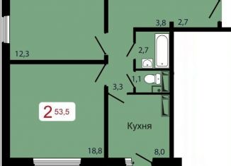 Продам двухкомнатную квартиру, 53.5 м2, Красноярский край