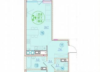 Продаю 2-комнатную квартиру, 69.6 м2, Астрахань, улица Кирова, 68, ЖК Центральный