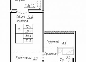 Продам квартиру со свободной планировкой, 30.4 м2, Барнаул, улица Антона Петрова, 210Б