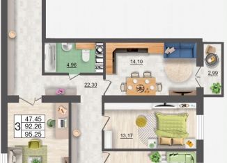 Продается 3-комнатная квартира, 95.3 м2, Смоленск