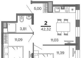Продажа 2-ком. квартиры, 42.3 м2, Рязань