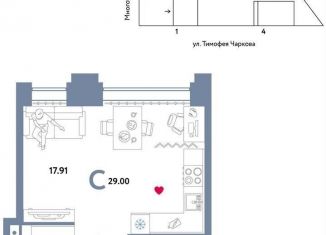 Продается квартира студия, 29 м2, Тюмень, улица Тимофея Чаркова, 93