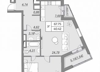 Однокомнатная квартира на продажу, 67.8 м2, Казань
