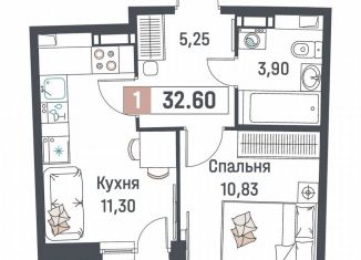 1-комнатная квартира на продажу, 32.6 м2, Мурино, ЖК Авиатор