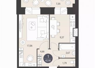 Однокомнатная квартира на продажу, 42.9 м2, Йошкар-Ола, улица Меримского, 6