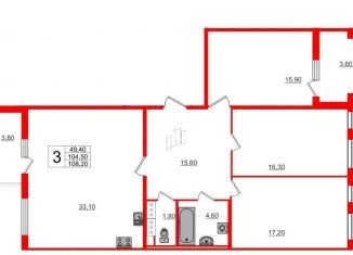 3-комнатная квартира на продажу, 104.8 м2, Санкт-Петербург, Манчестерская улица, 3, ЖК Светлана Парк