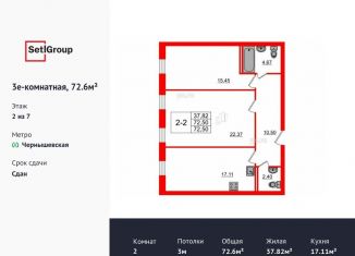 2-комнатная квартира на продажу, 72.6 м2, Санкт-Петербург, Дегтярный переулок, 26, метро Чернышевская