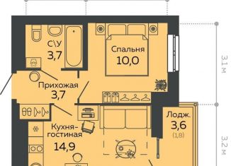 Однокомнатная квартира на продажу, 34.2 м2, Екатеринбург, улица Данилы Зверева, 11, ЖК Даниловский