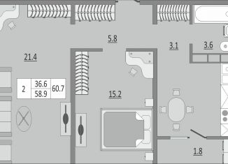 Продажа 2-комнатной квартиры, 60.4 м2, Оренбург, жилой комплекс Геометрия, лит2, ЖК Геометрия