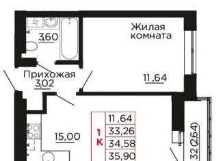 Продаю 1-комнатную квартиру, 34.6 м2, Ростовская область