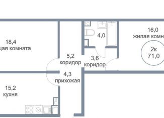 Продам 2-комнатную квартиру, 71 м2, деревня Голубое, Парковый бульвар, 2к1, ЖК Первый Зеленоградский