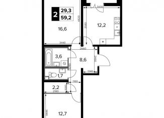 Продается 2-ком. квартира, 59.2 м2, поселок Битца, Южный бульвар, 8