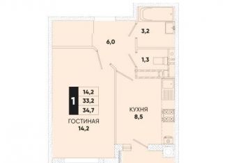 Однокомнатная квартира на продажу, 35 м2, Ростовская область