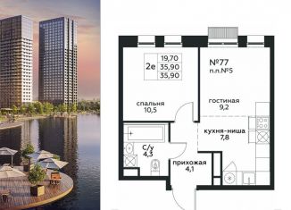 Однокомнатная квартира на продажу, 35.9 м2, Москва, жилой комплекс Графика на воде, 2, станция Перерва