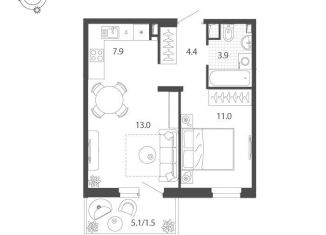 Продается 2-комнатная квартира, 41.4 м2, Тюмень, улица Парада Победы, 17, ЖК Финский залив