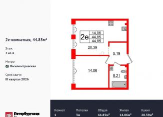 Однокомнатная квартира на продажу, 44.9 м2, Санкт-Петербург, муниципальный округ № 7