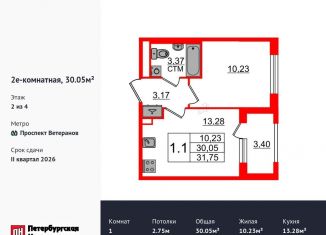 Продам 1-комнатную квартиру, 30.1 м2, Санкт-Петербург